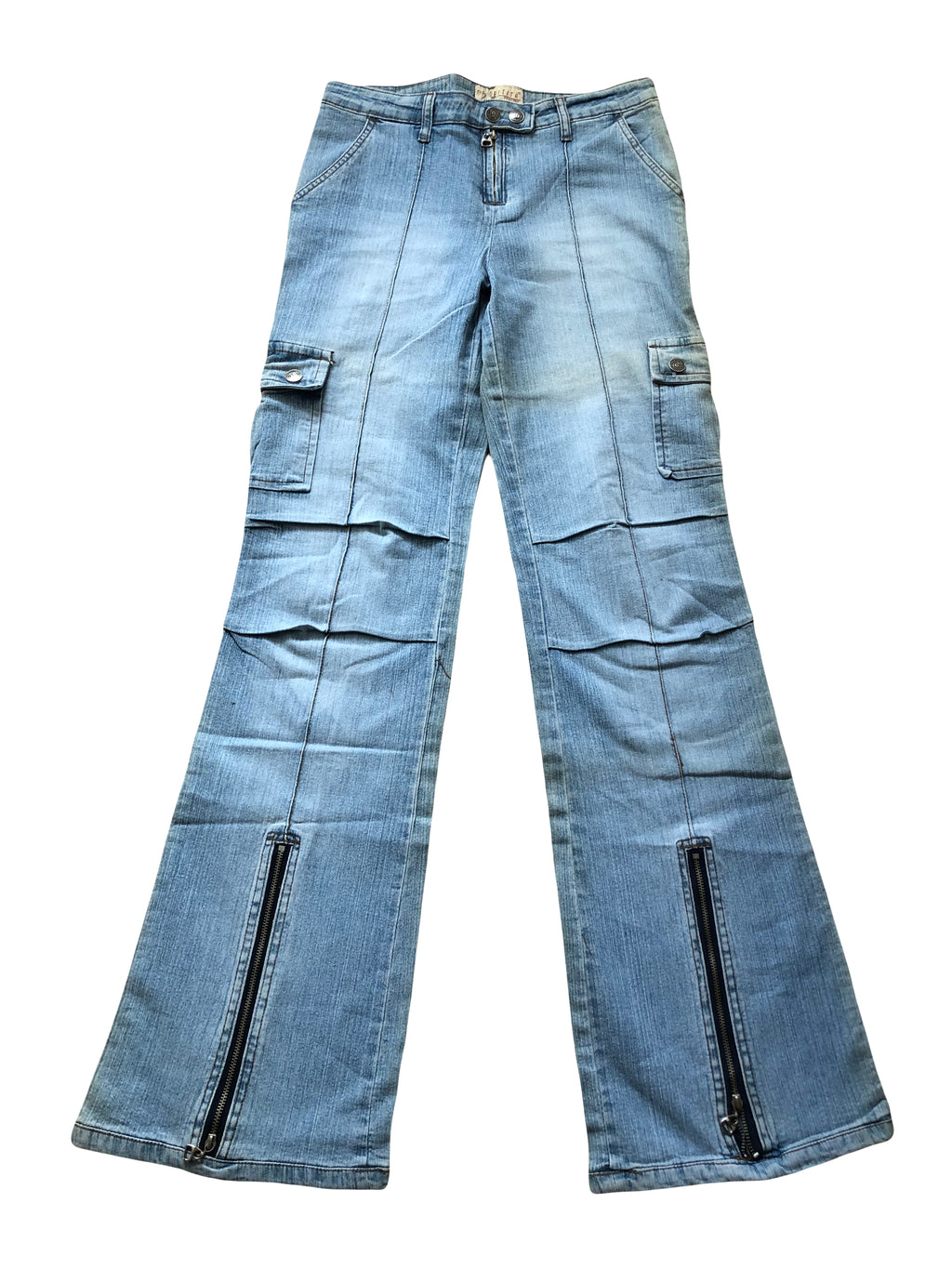 90s light-wash cargo jeans with zip cuffs