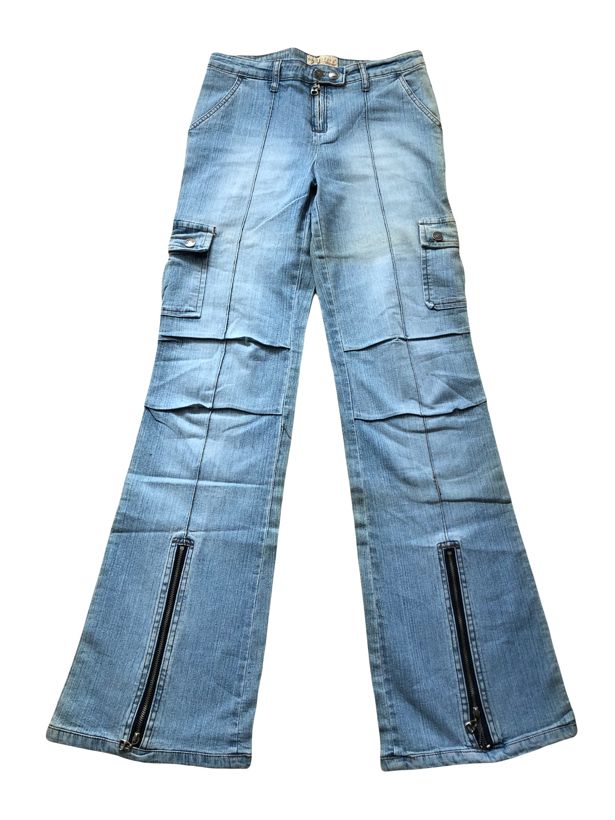 90s light-wash cargo jeans with zip cuffs