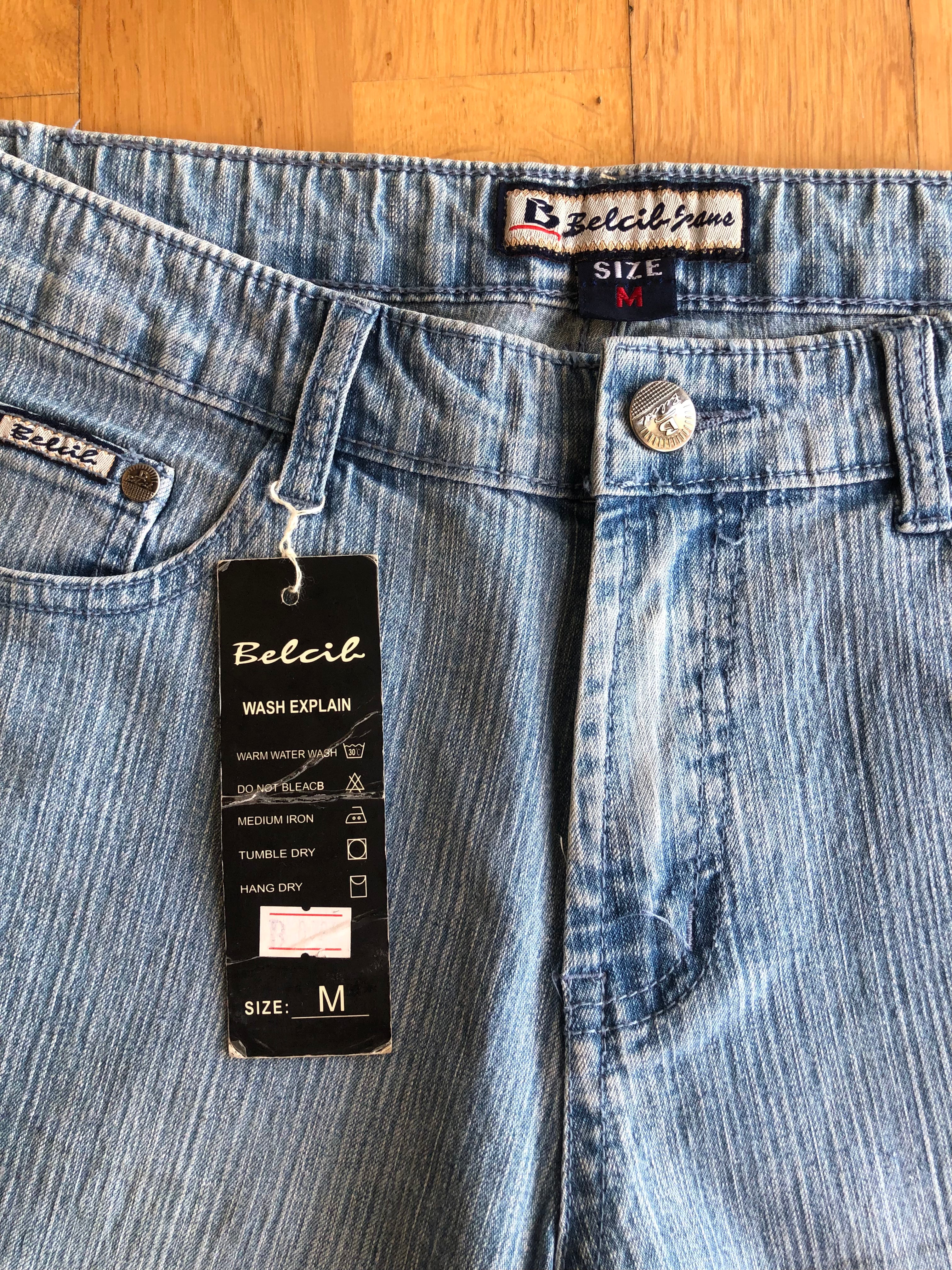 2000s light blue Capri jeans with side buckles