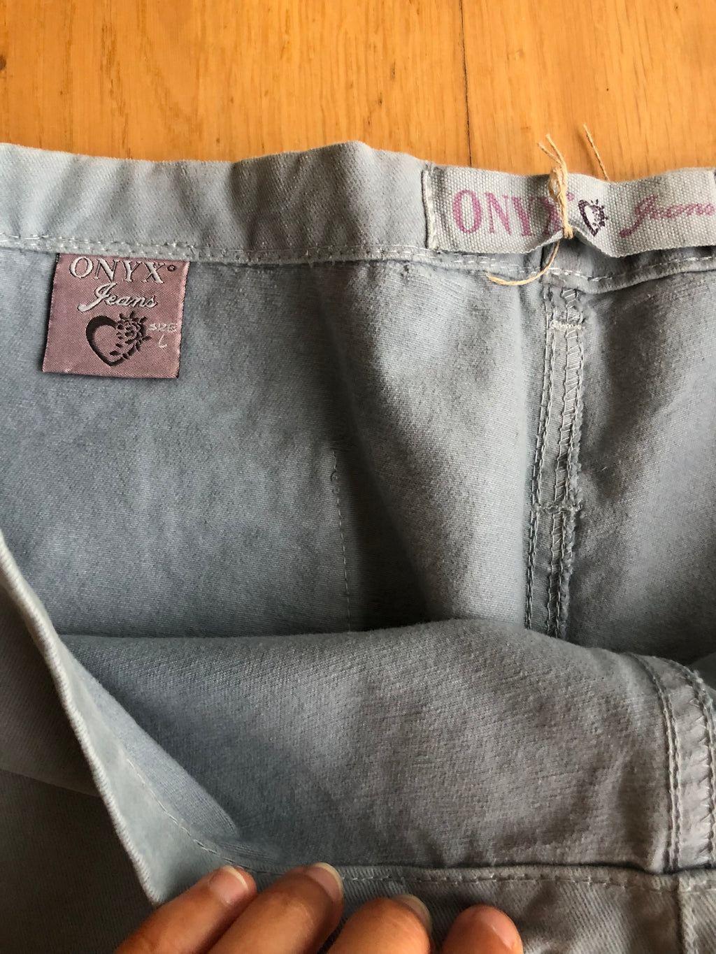 Pantaloni Vintage ONYX anni 90 in cotone. Vita bassa con laccio, gamba ampia