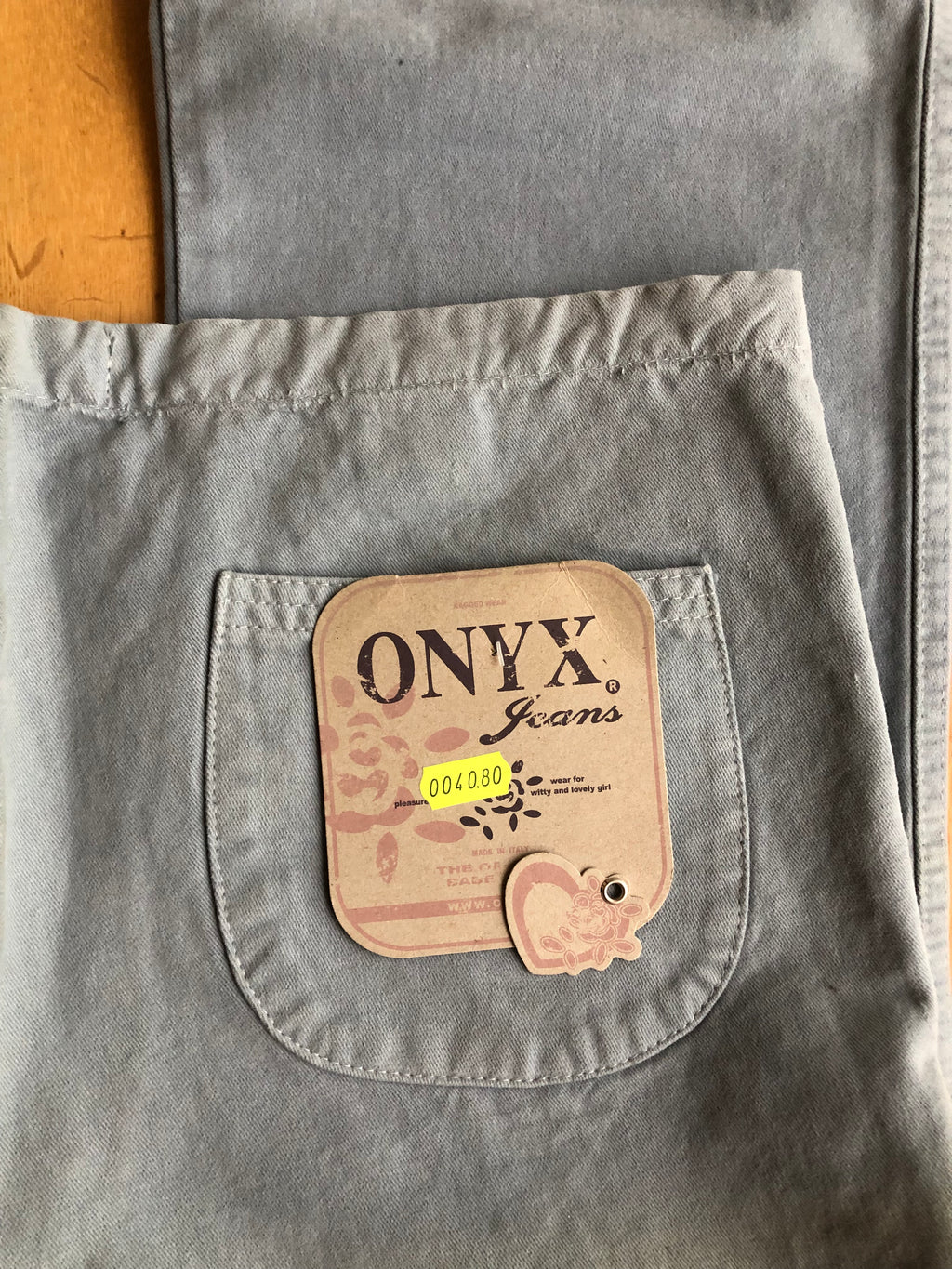 Pantaloni Vintage ONYX anni 90 in cotone. Vita bassa con laccio, gamba ampia