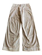 Beige wide-leg cargo pants with light-colored inserts