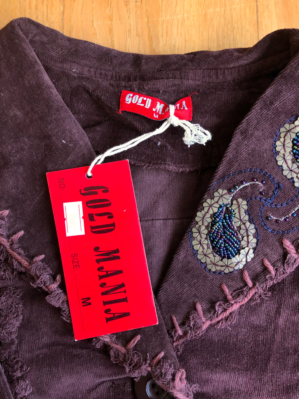 Blazer crop top marrone borgogna con cuciture e ricami