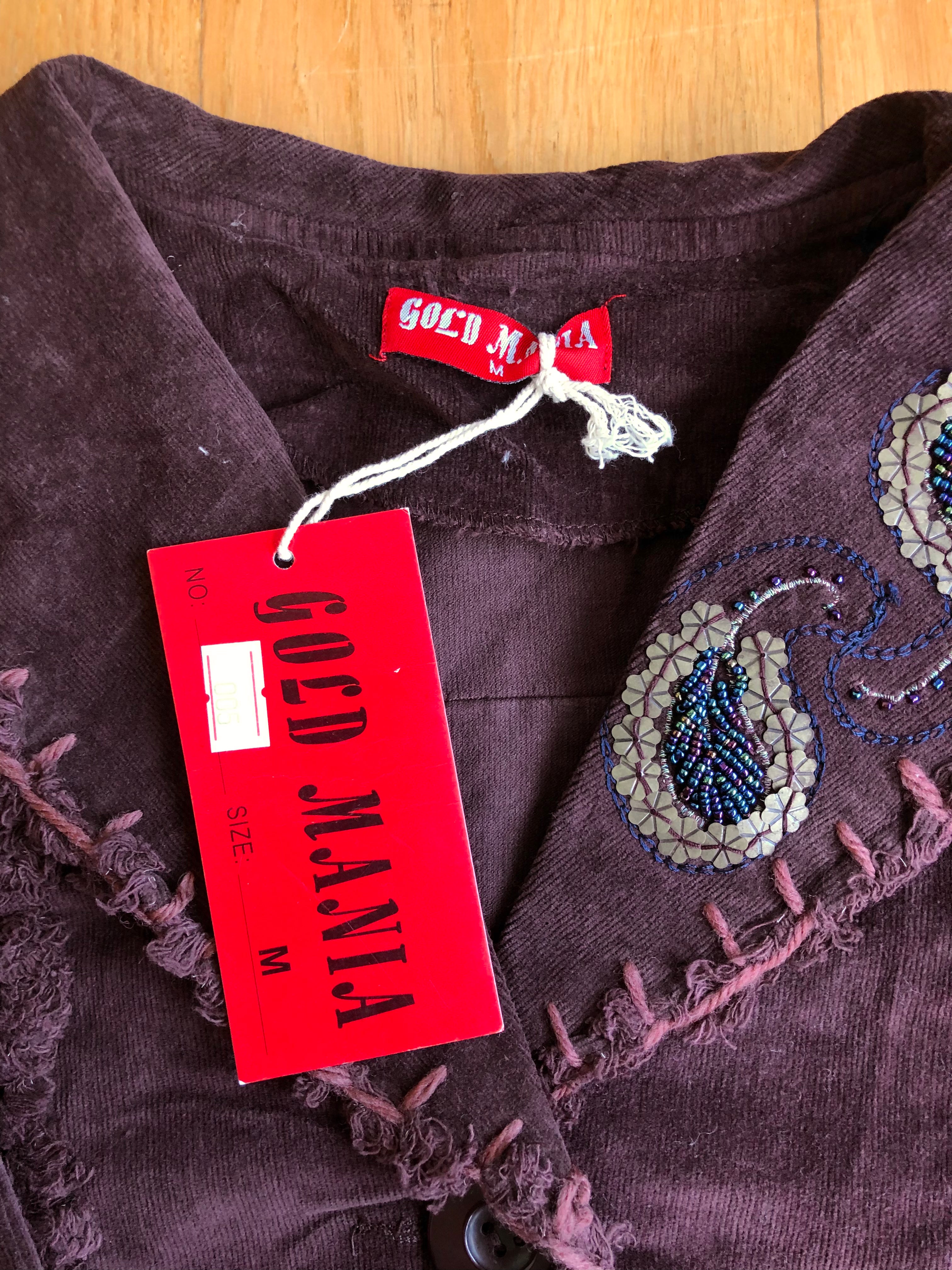 Blazer crop top marrone borgogna con cuciture e ricami