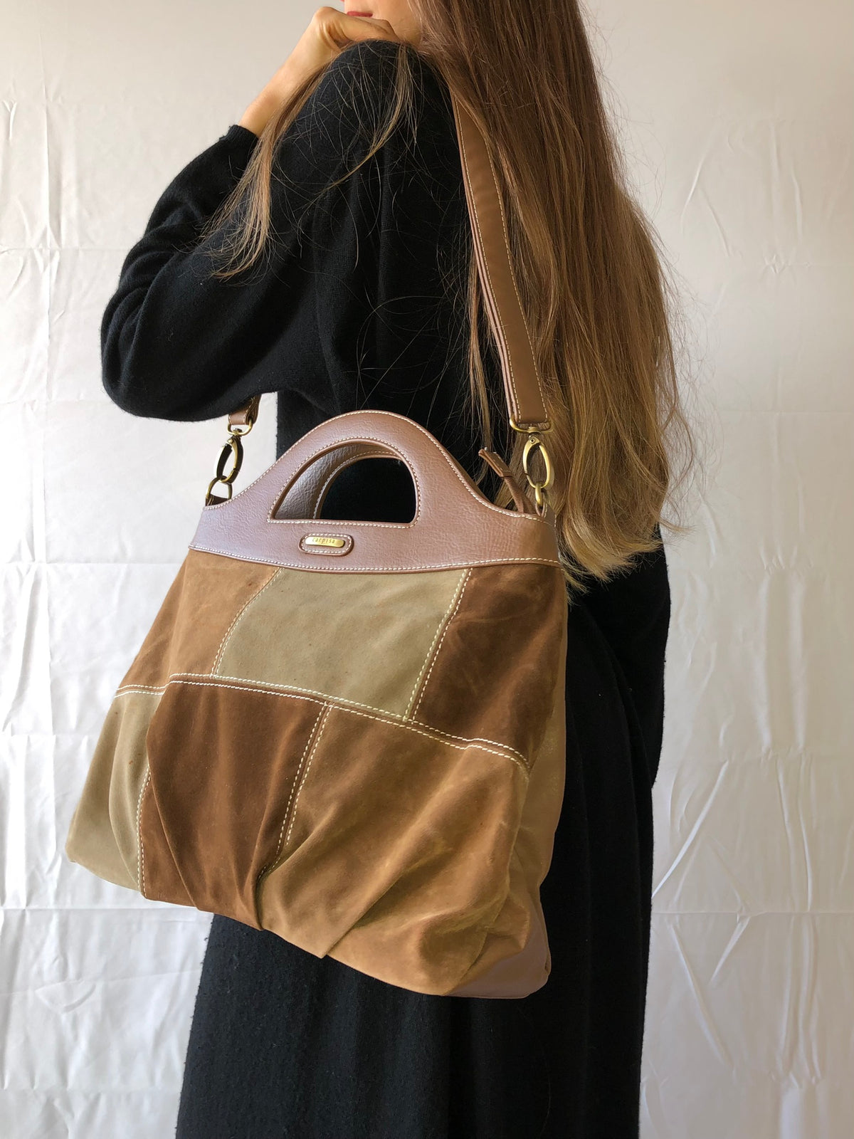 Wildledertasche von Carpisa im Stil der 2000er mit Karree-Muster