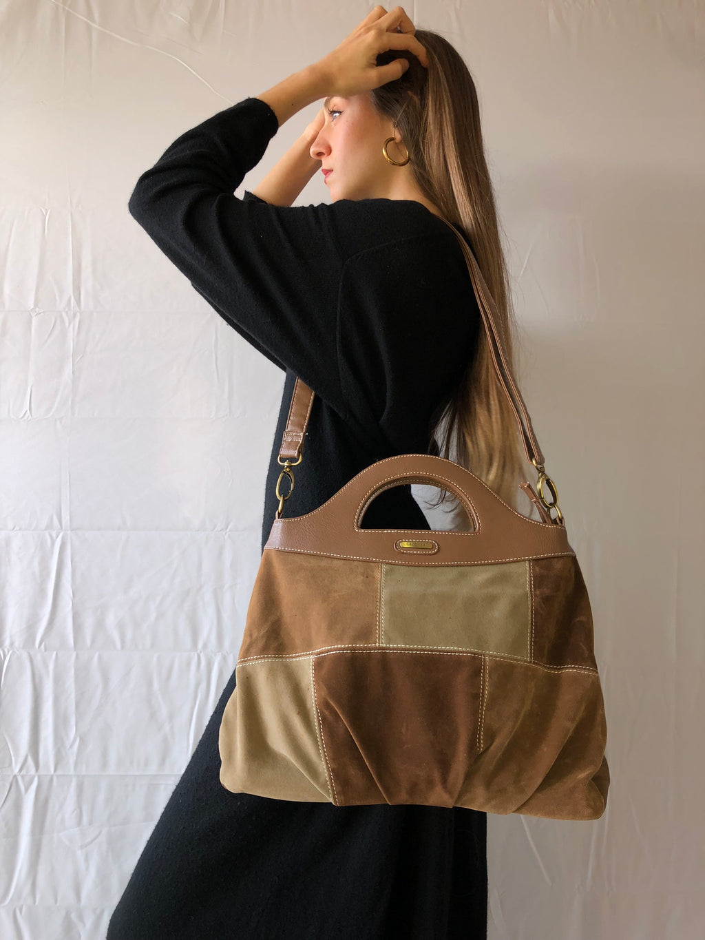 Wildledertasche von Carpisa im Stil der 2000er mit Karree-Muster