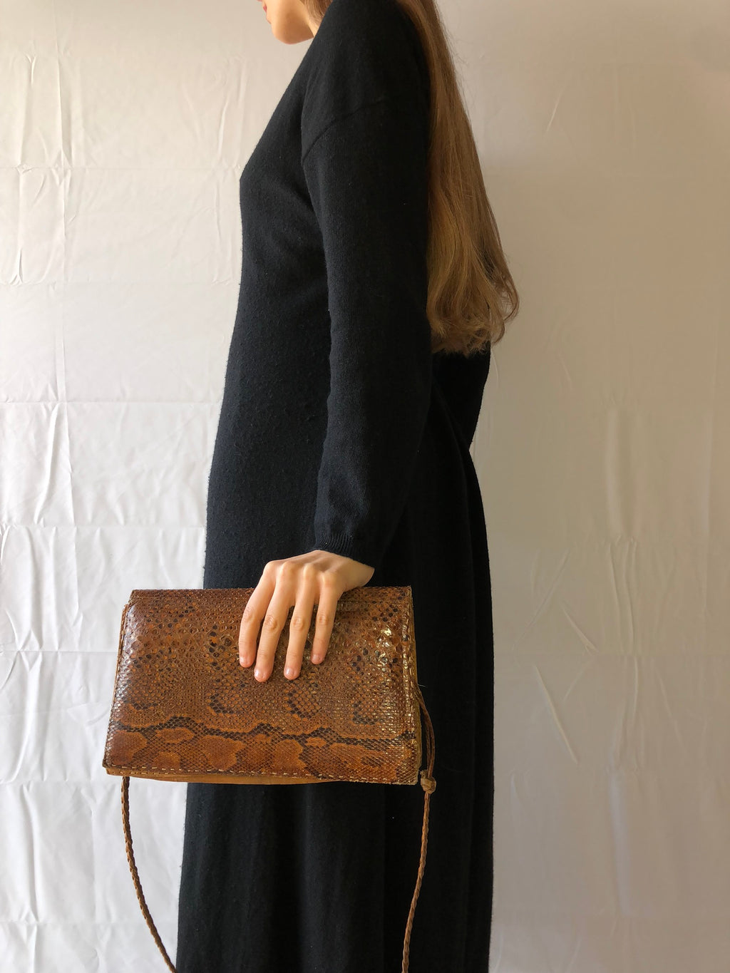 Schultertasche aus Pythonleder und Leder im Stil der 90er