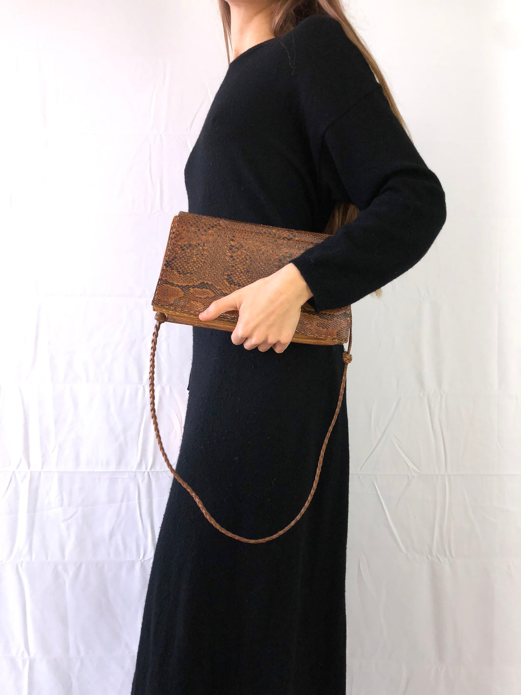 Schultertasche aus Pythonleder und Leder im Stil der 90er