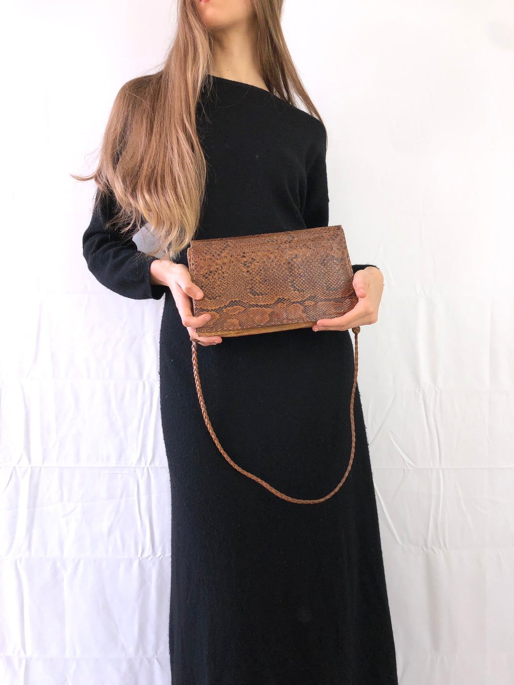 Schultertasche aus Pythonleder und Leder im Stil der 90er