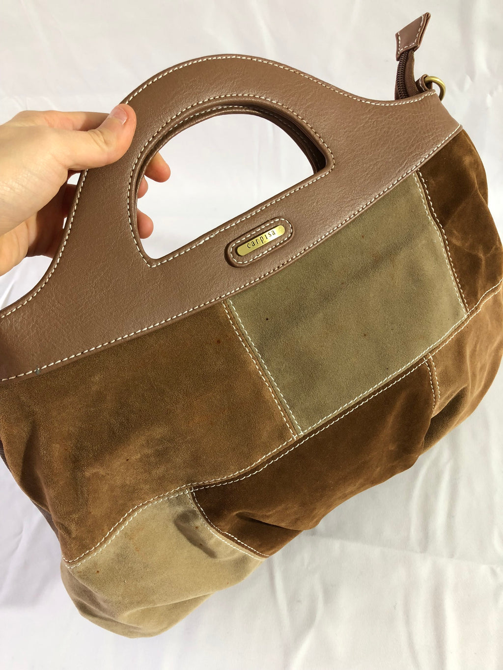 Wildledertasche von Carpisa im Stil der 2000er mit Karree-Muster