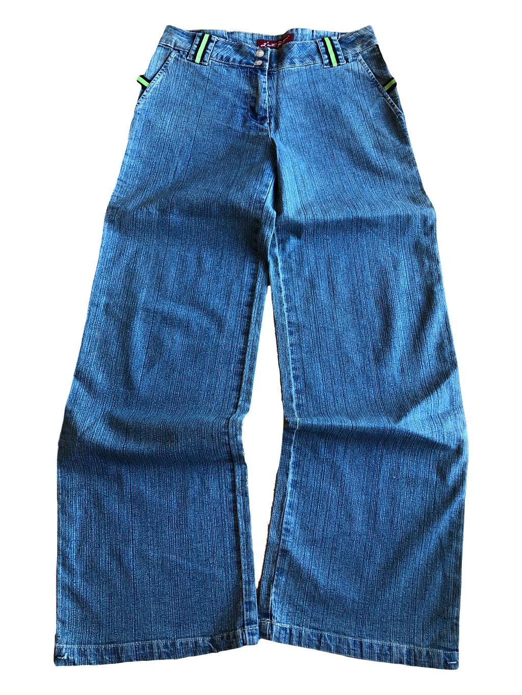 Jeans anni 2000 a palazzo con bande laterali verdi