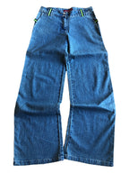 Jeans anni 2000 a palazzo con bande laterali verdi