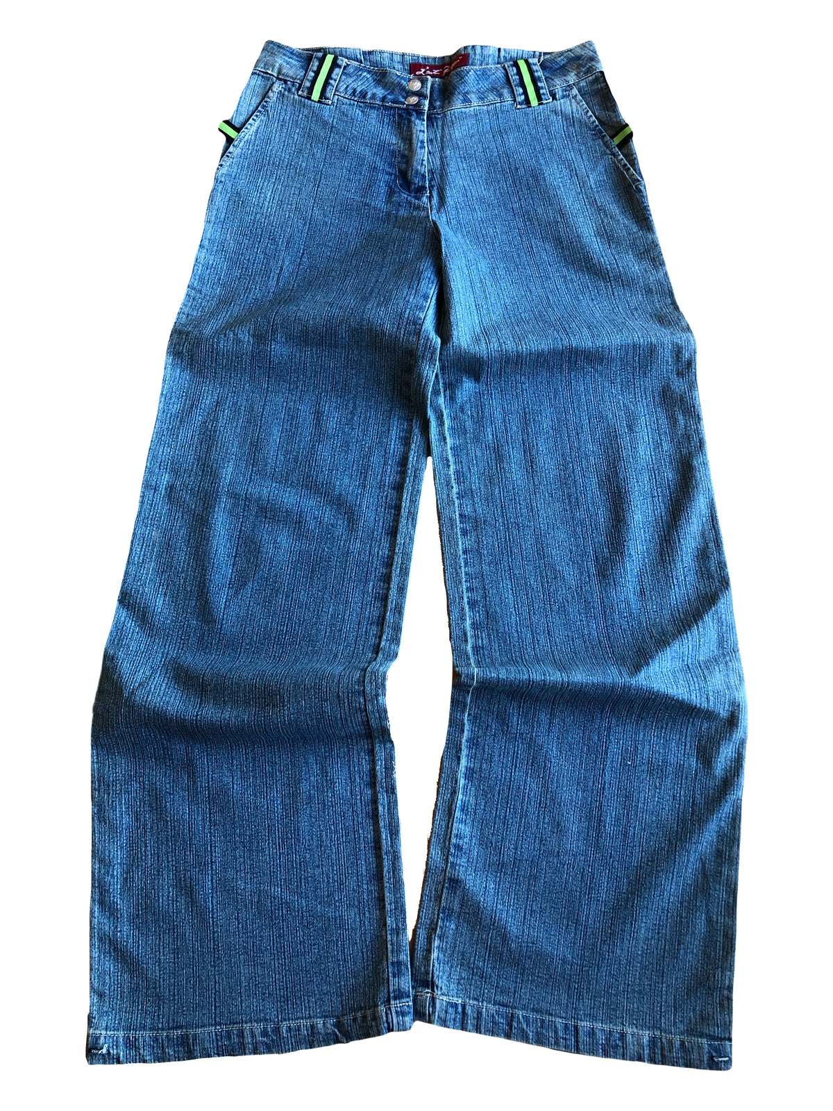 Jeans anni 2000 a palazzo con bande laterali verdi