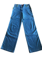 Jeans anni 2000 a palazzo con bande laterali verdi