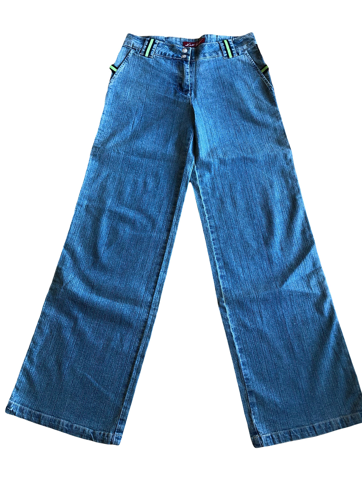 Jeans anni 2000 a palazzo con bande laterali verdi