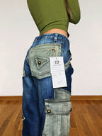 Jean cargo patchwork évasé vert d'eau style années 90