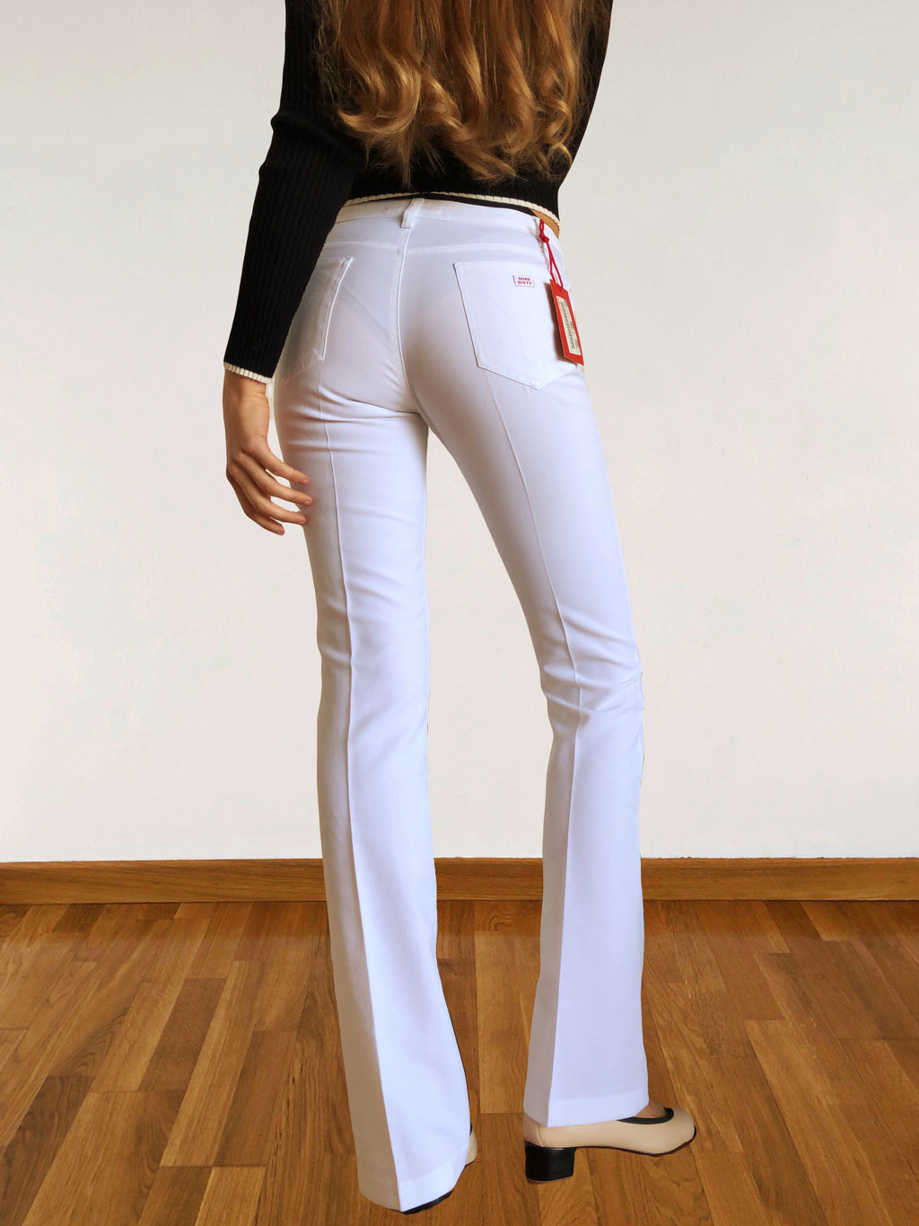 Pantalon Miss Sixty blanc évasé à pli permanent années 2000