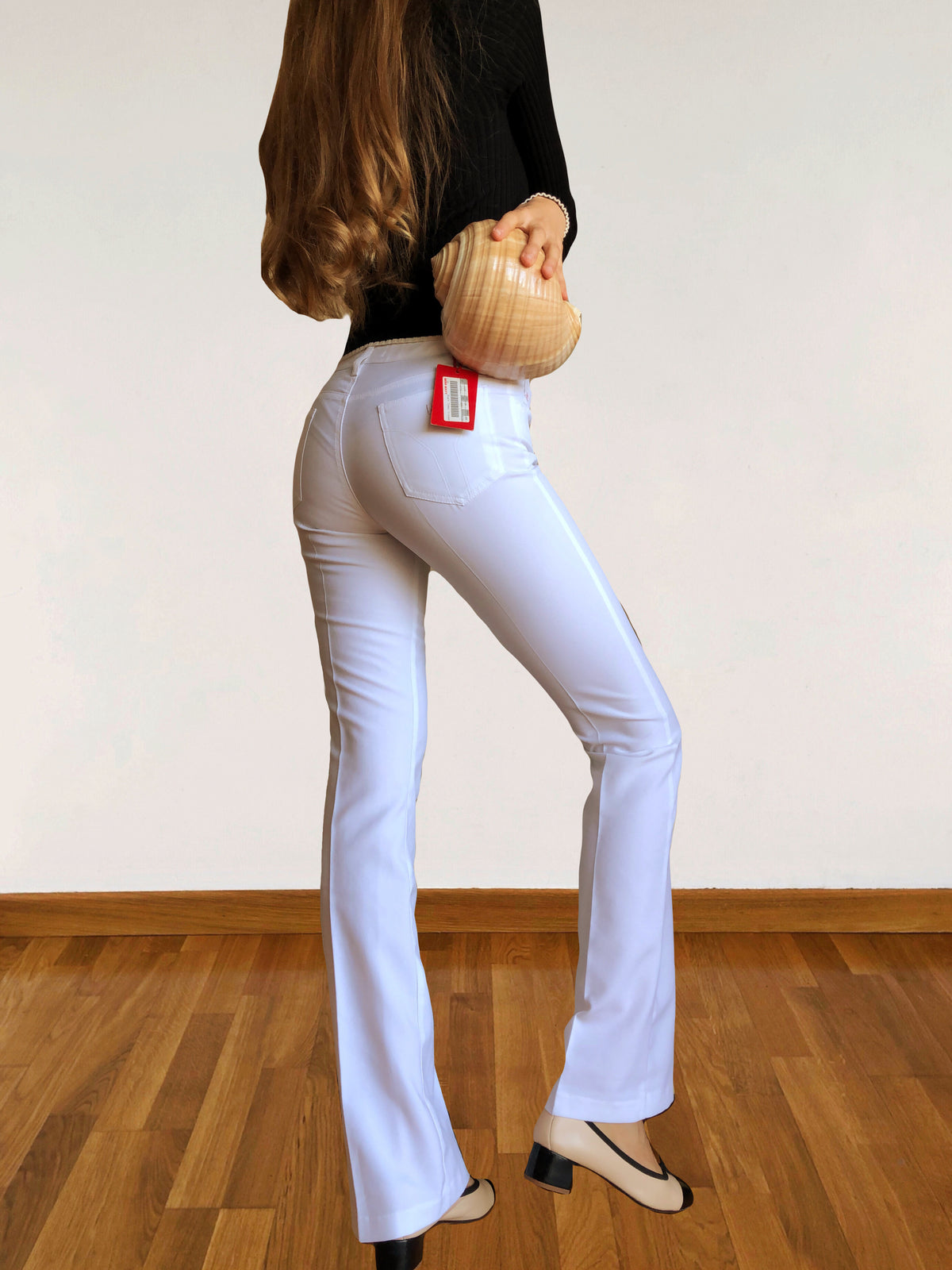 Pantalon Miss Sixty blanc évasé à pli permanent années 2000