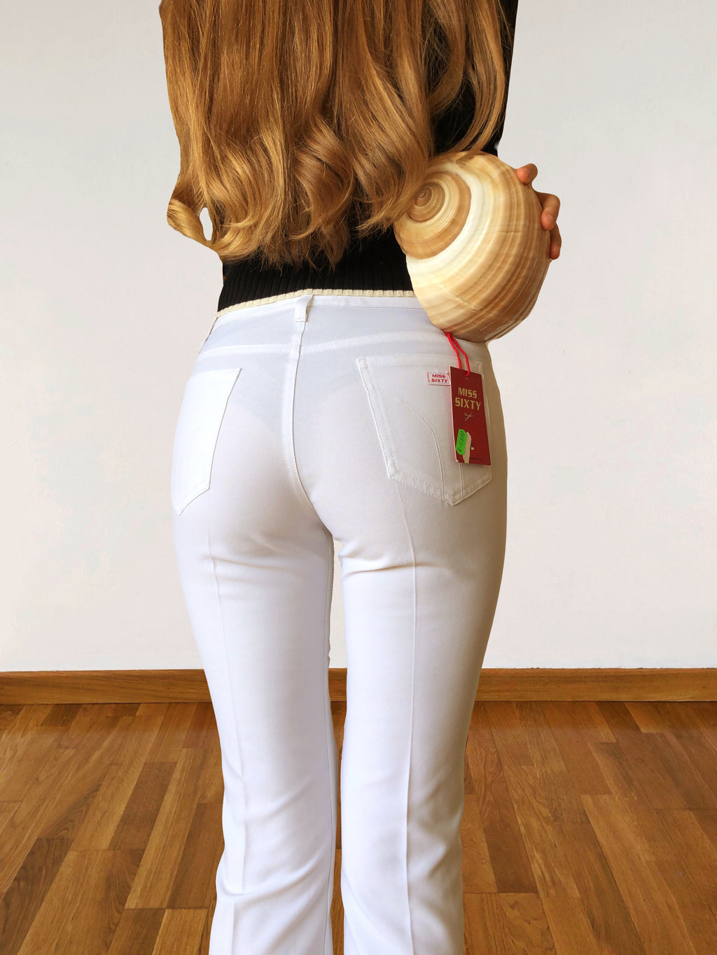 Pantalon Miss Sixty blanc évasé à pli permanent années 2000