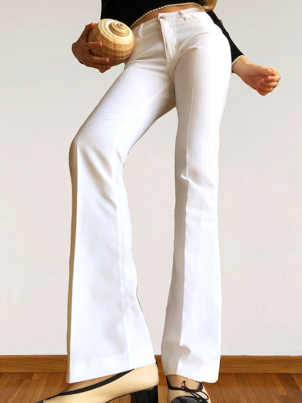 Pantalon Miss Sixty blanc évasé à pli permanent années 2000