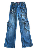 Jeans vintage anni 90 svasati. Molteplici tasche tonde