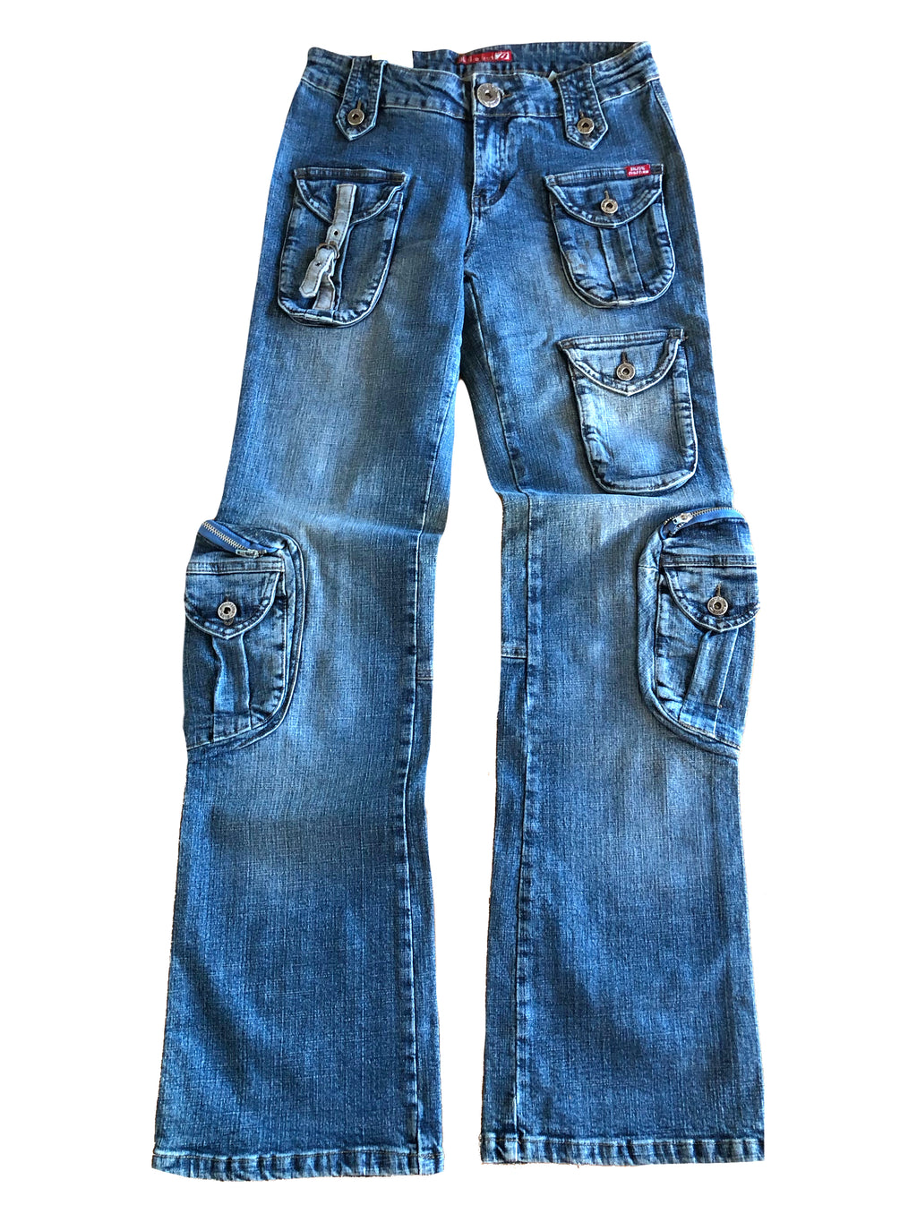 Jeans vintage anni 90 svasati. Molteplici tasche tonde