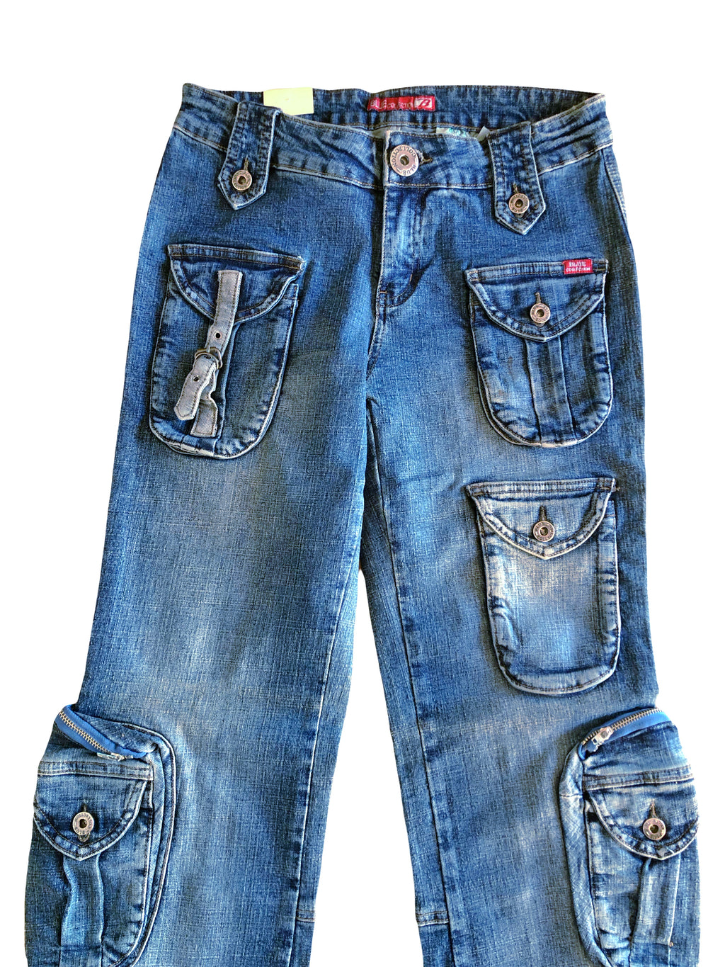 Jeans vintage anni 90 svasati. Molteplici tasche tonde
