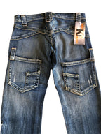 Jeans Vintage anni 90 con sagomature chiare. Svasati zip in fondo
