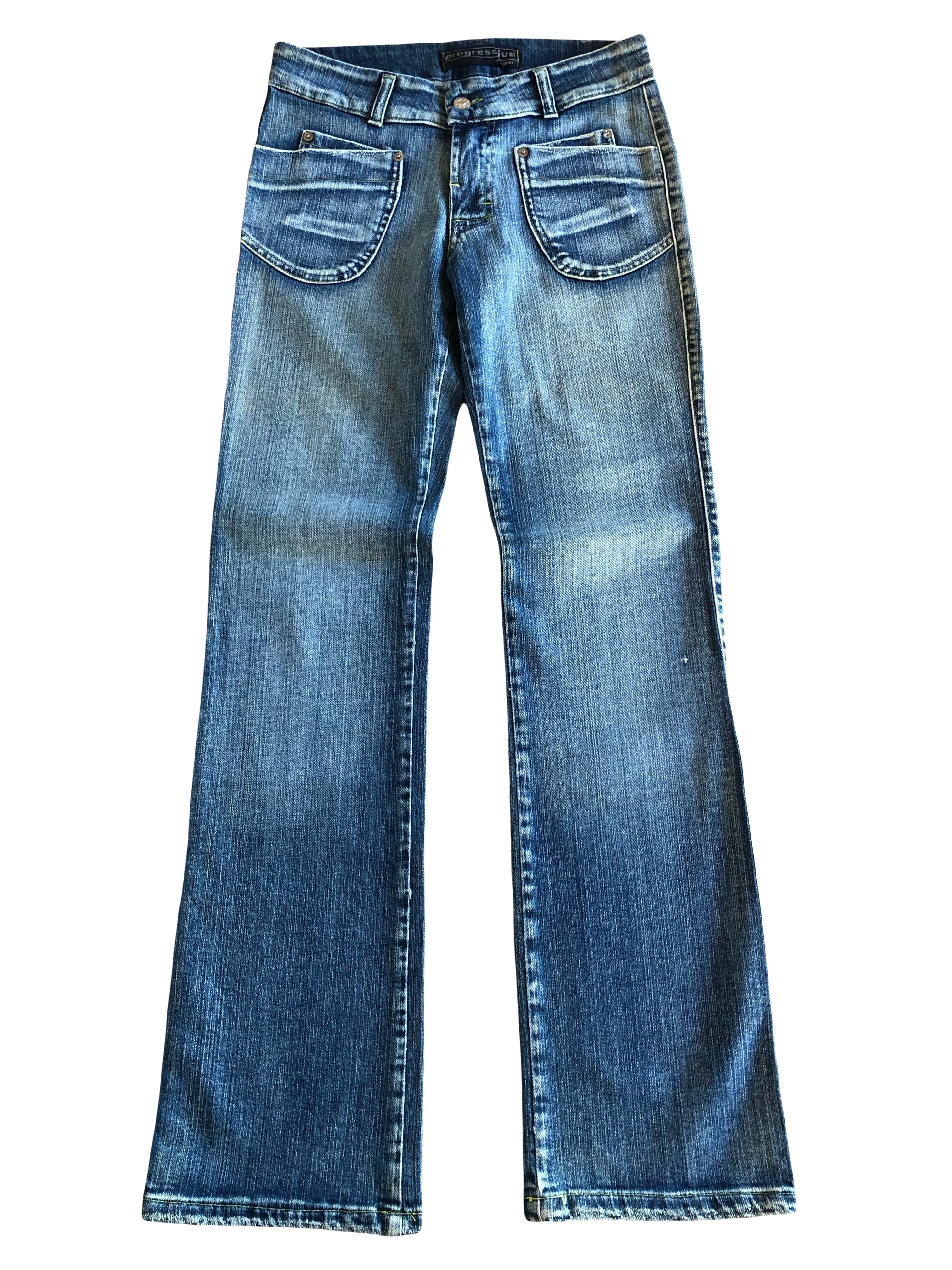 Jeans chiari vintage anni 90 svasati. Tasche frontali vita bassa