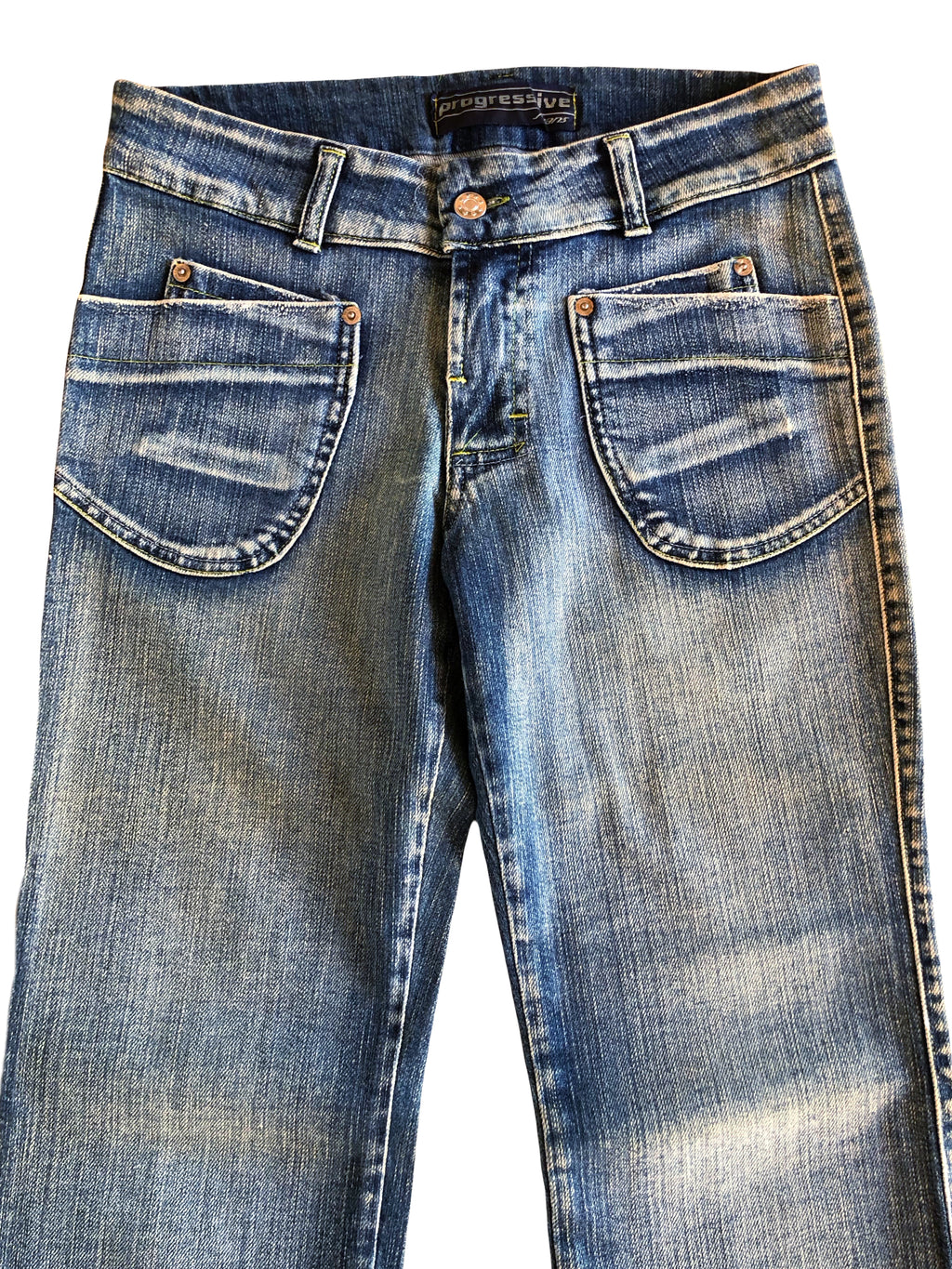 Jeans chiari vintage anni 90 svasati. Tasche frontali vita bassa