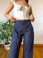 Pantaloni Vintage blu anni 90 Cargo con Gamba ampia