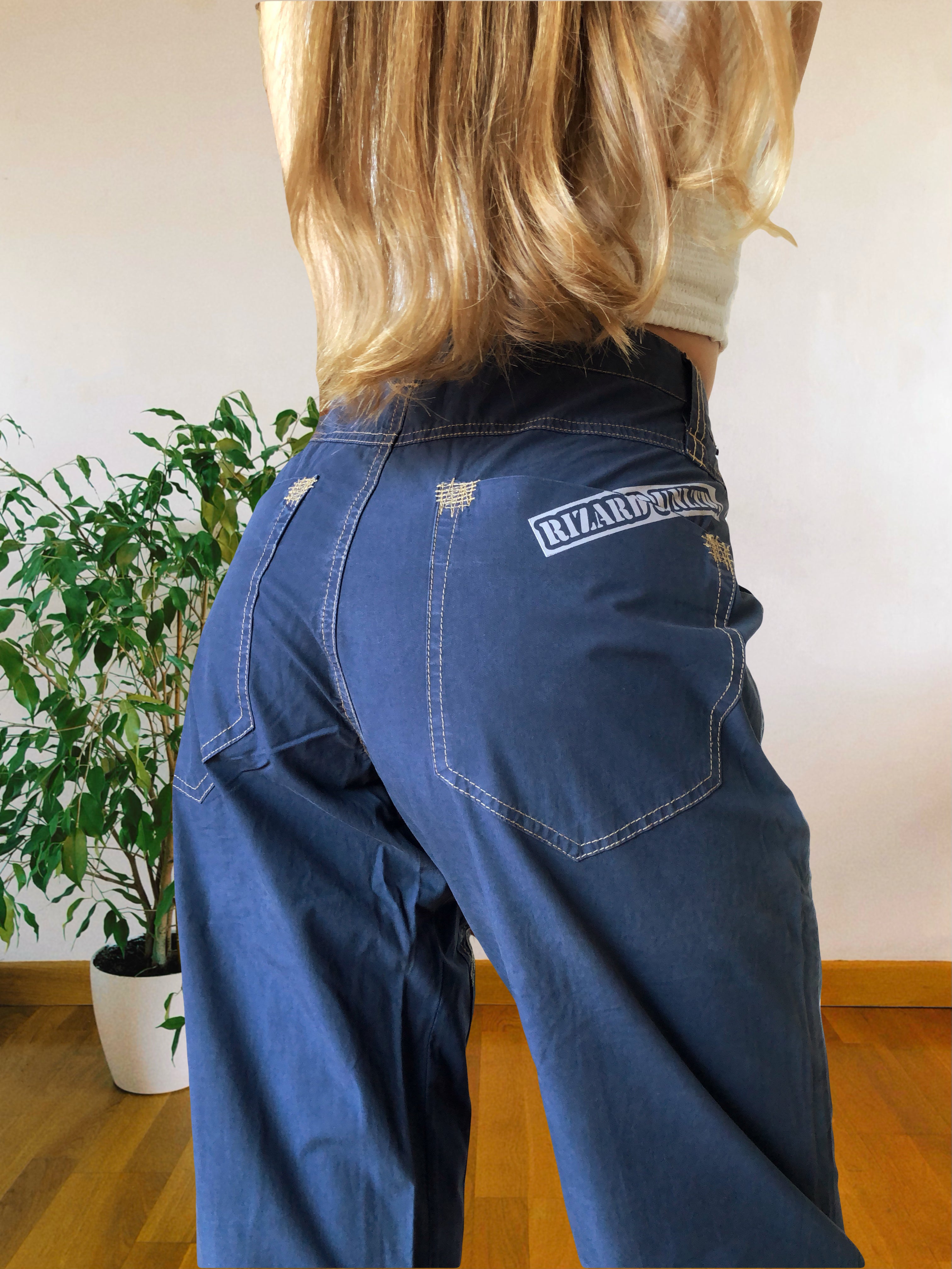 Pantaloni Vintage blu anni 90 Cargo con Gamba ampia
