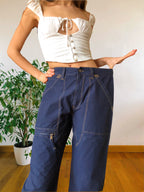 Pantaloni Vintage blu anni 90 Cargo con Gamba ampia