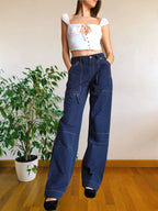 Pantaloni Vintage blu anni 90 Cargo con Gamba ampia