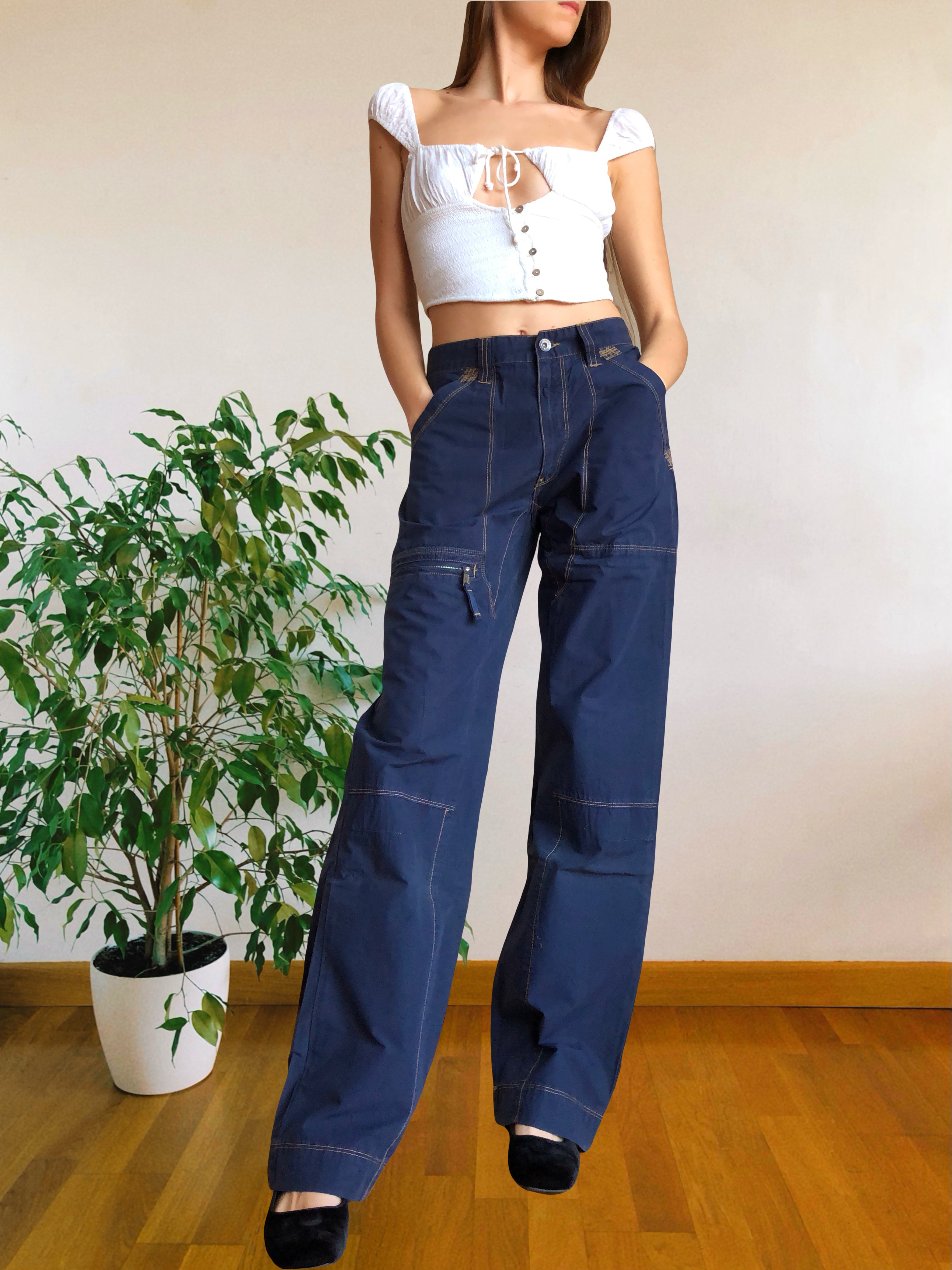 Pantaloni Vintage blu anni 90 Cargo con Gamba ampia