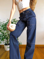 Pantaloni Vintage blu anni 90 Cargo con Gamba ampia
