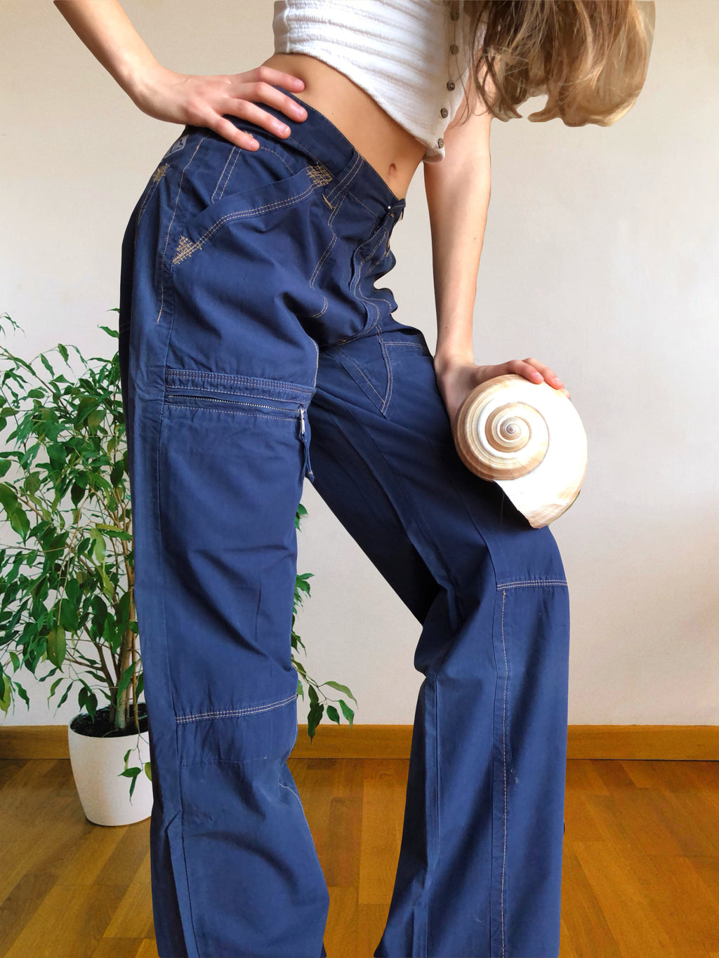 Pantaloni Vintage blu anni 90 Cargo con Gamba ampia
