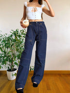 Pantaloni Vintage blu anni 90 Cargo con Gamba ampia
