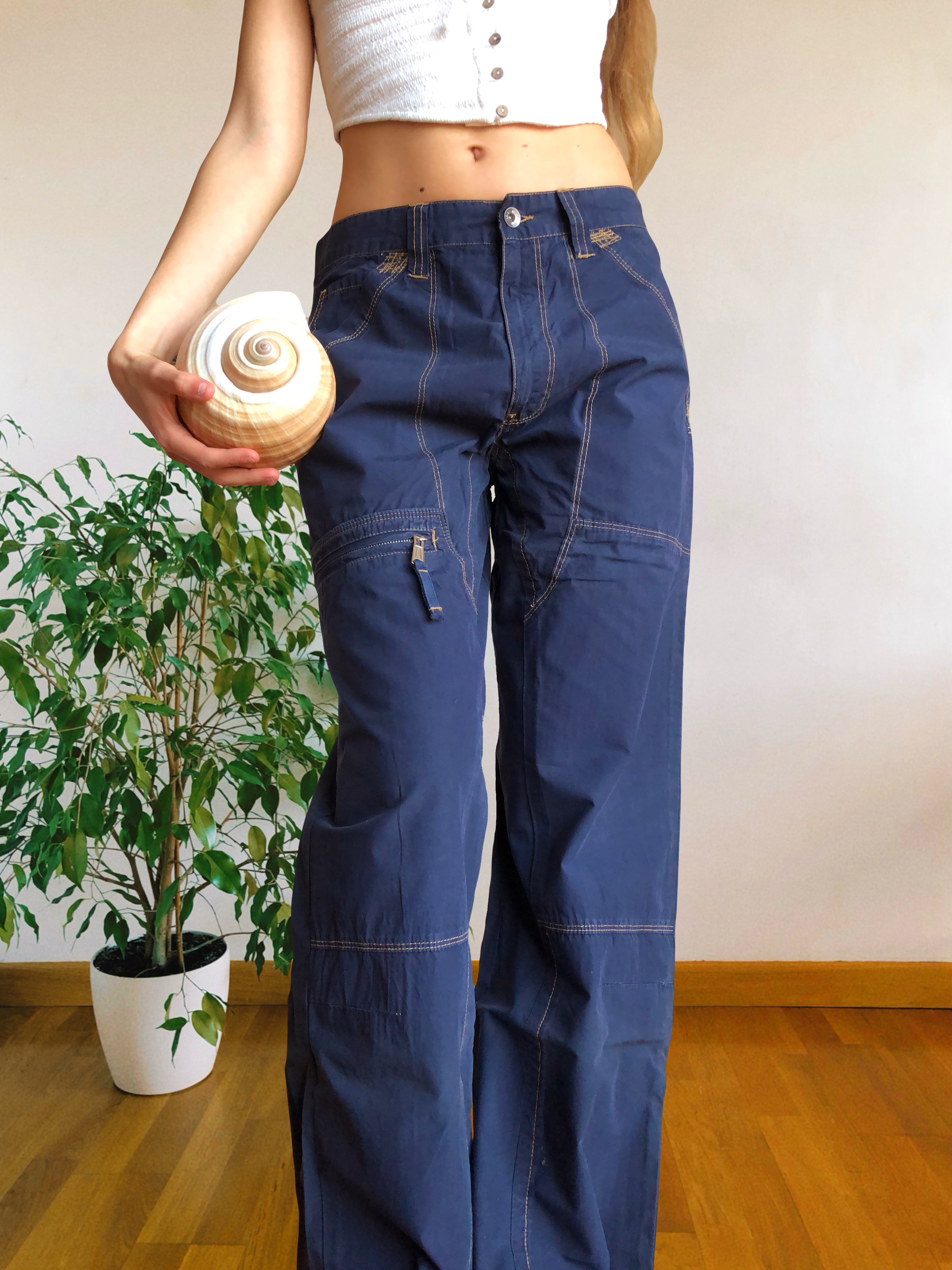 Pantaloni Vintage blu anni 90 Cargo con Gamba ampia