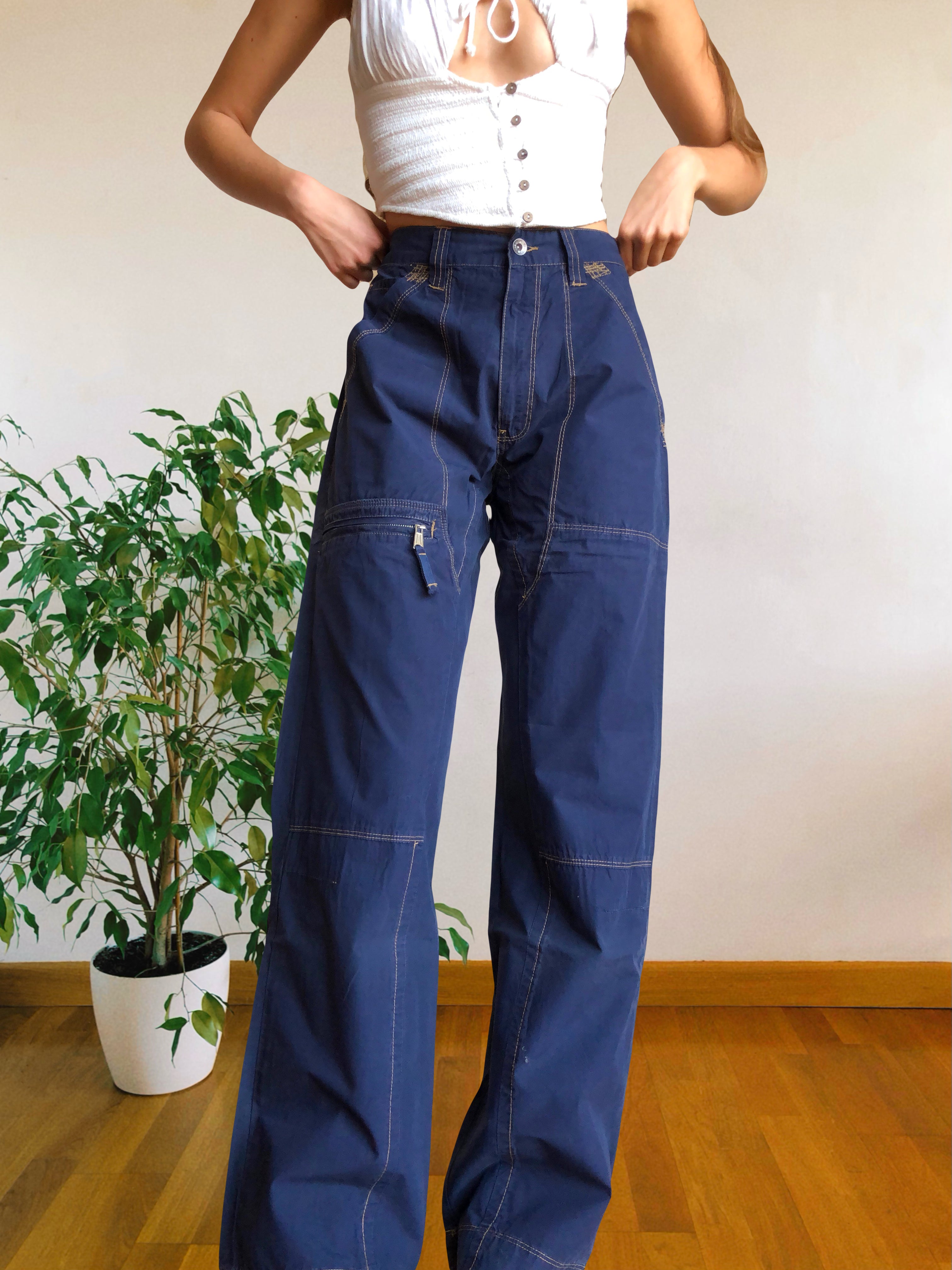 Pantaloni Vintage blu anni 90 Cargo con Gamba ampia