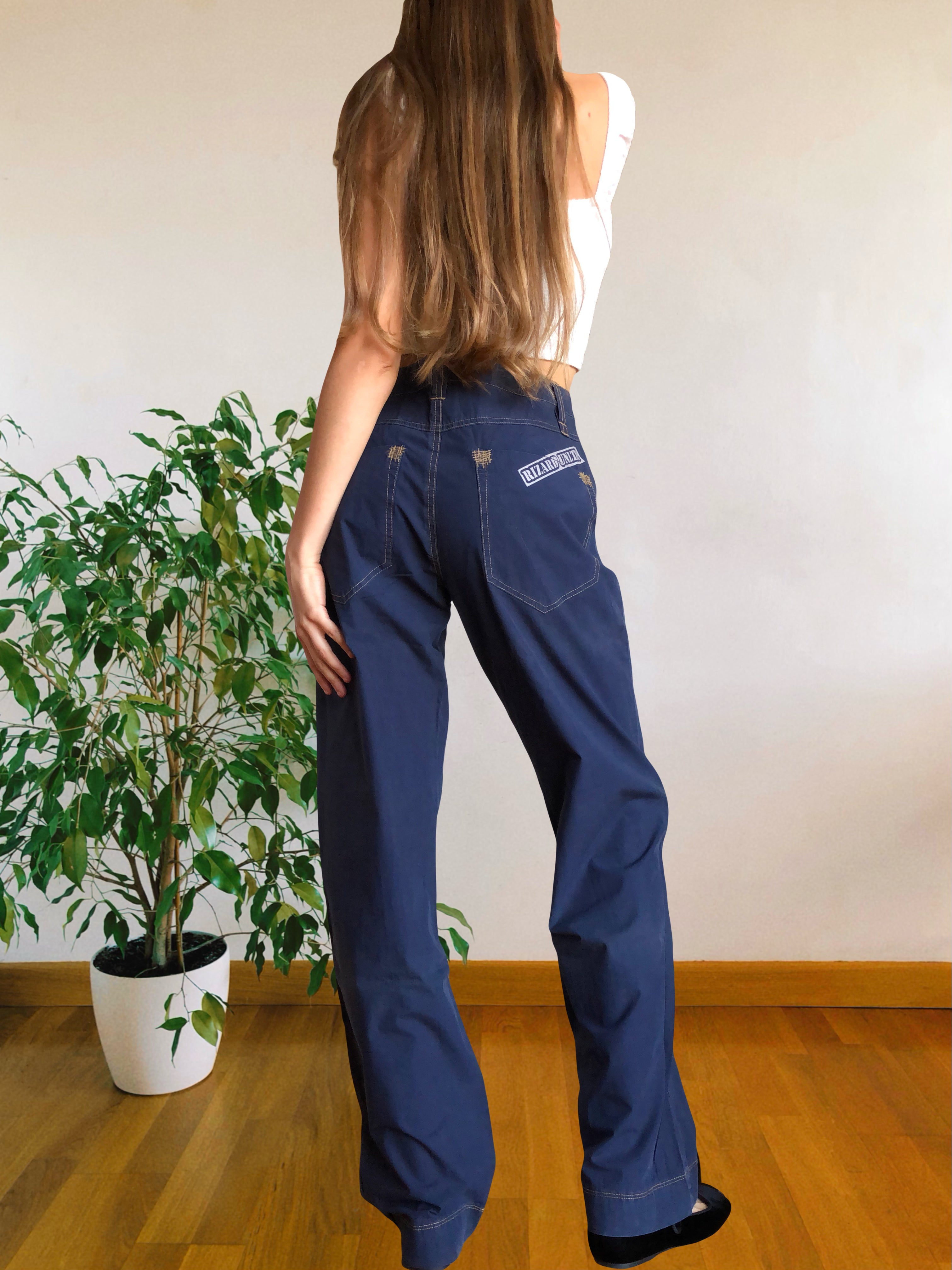 Pantaloni Vintage blu anni 90 Cargo con Gamba ampia