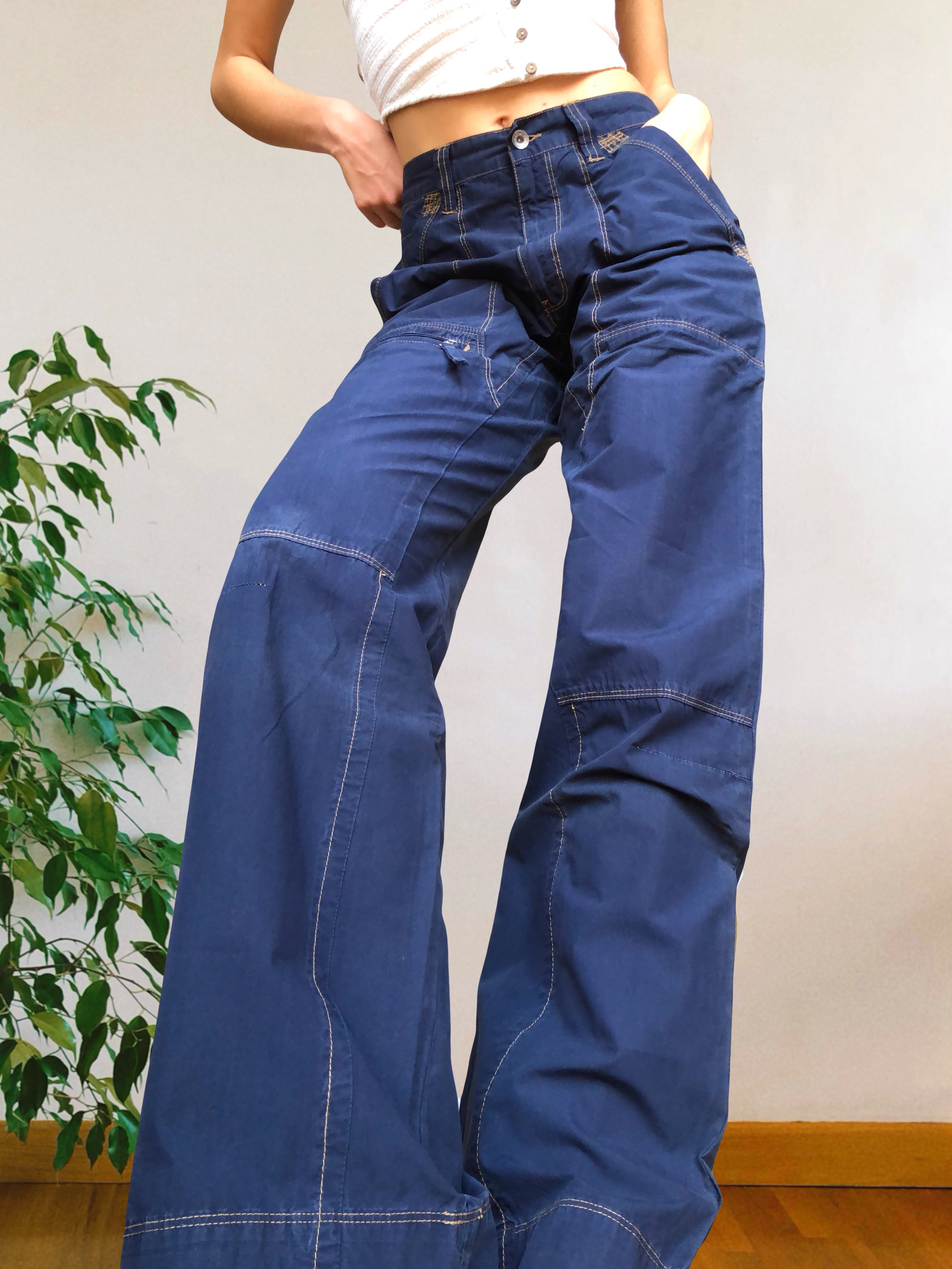 Pantaloni Vintage blu anni 90 Cargo con Gamba ampia