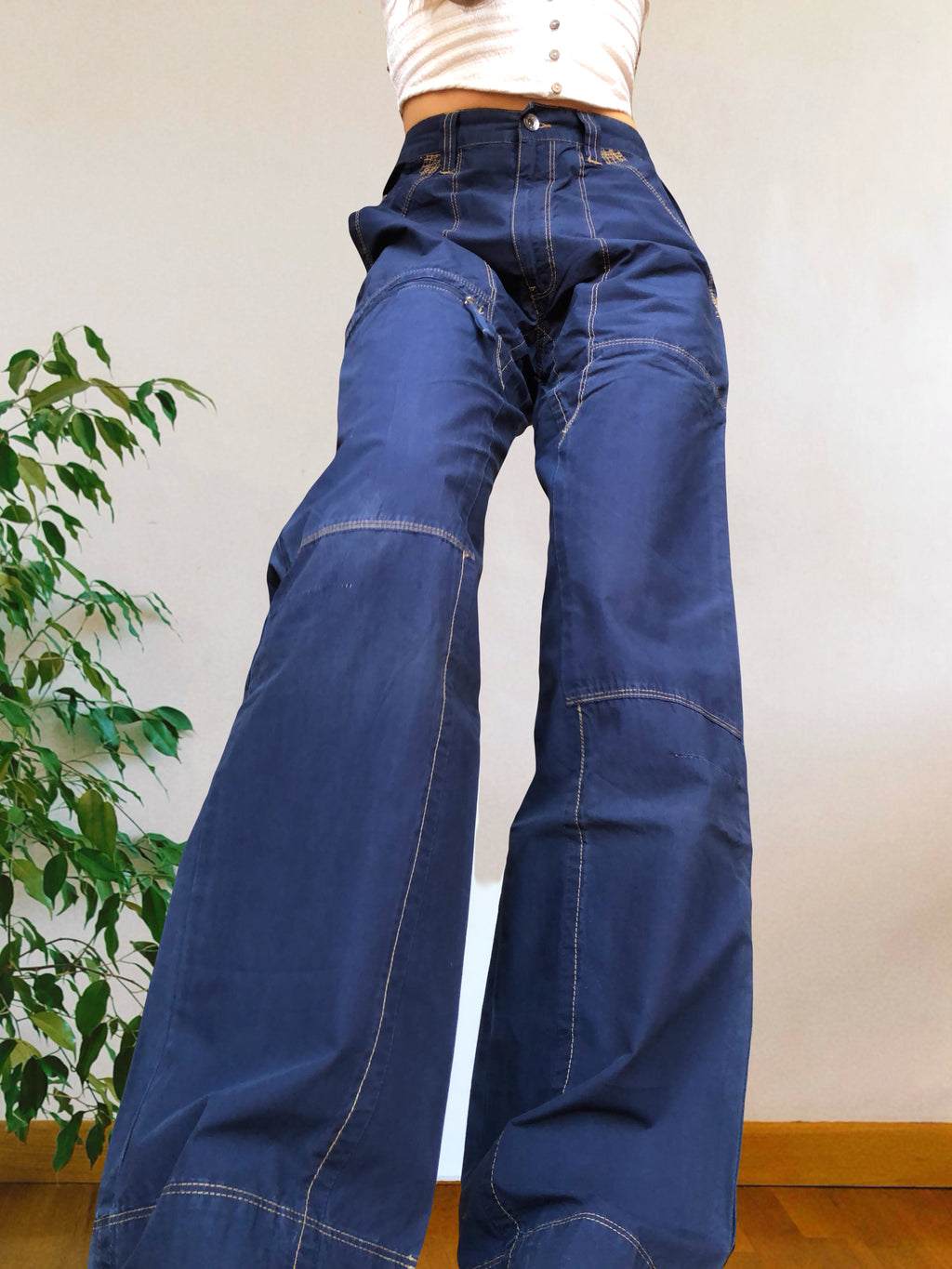 Pantaloni Vintage blu anni 90 Cargo con Gamba ampia