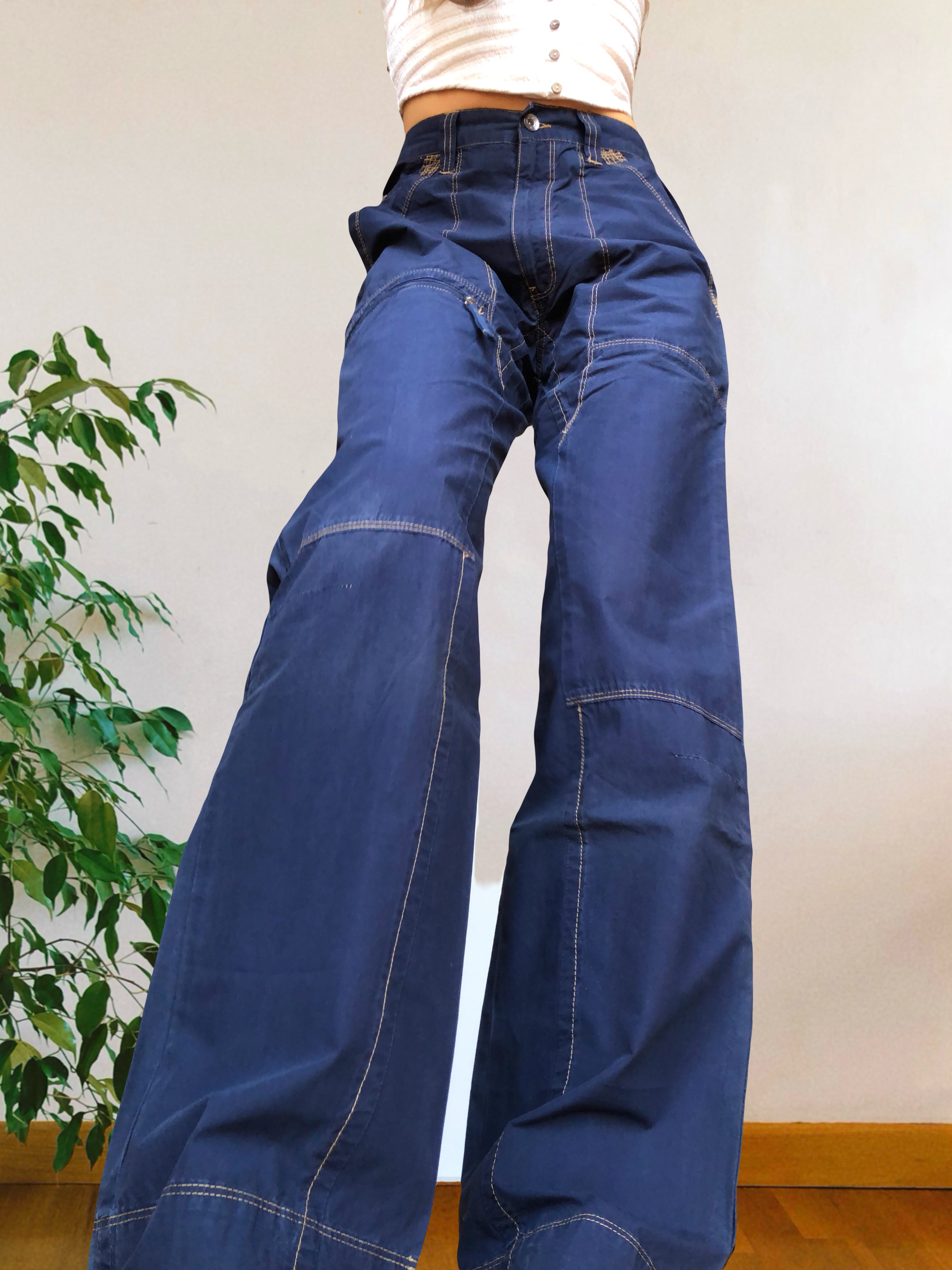 Pantaloni Vintage blu anni 90 Cargo con Gamba ampia