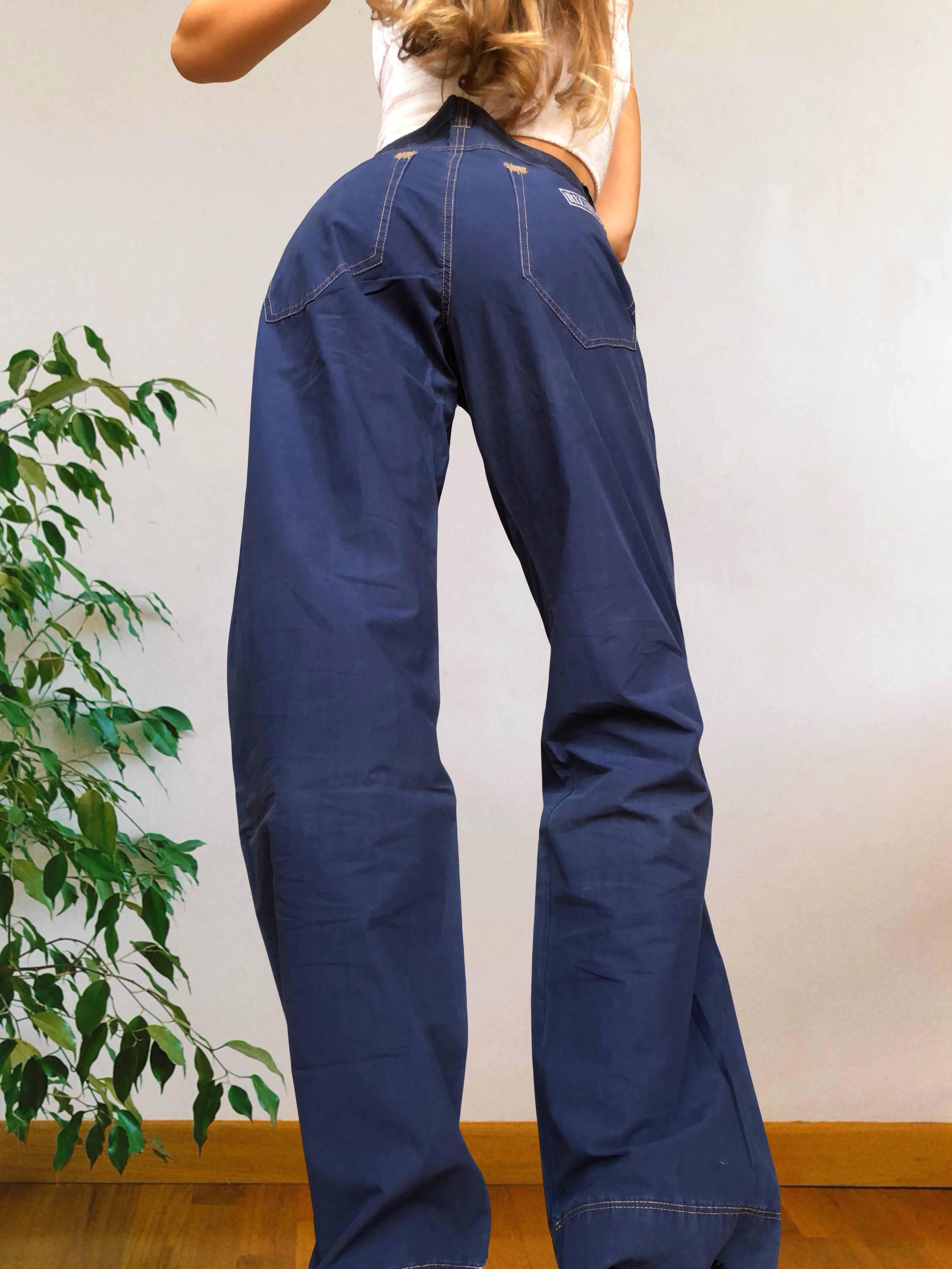 Pantaloni Vintage blu anni 90 Cargo con Gamba ampia