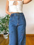 Jeans Cargo Vintage anni 90 con tasche grandi. Gamba ampia