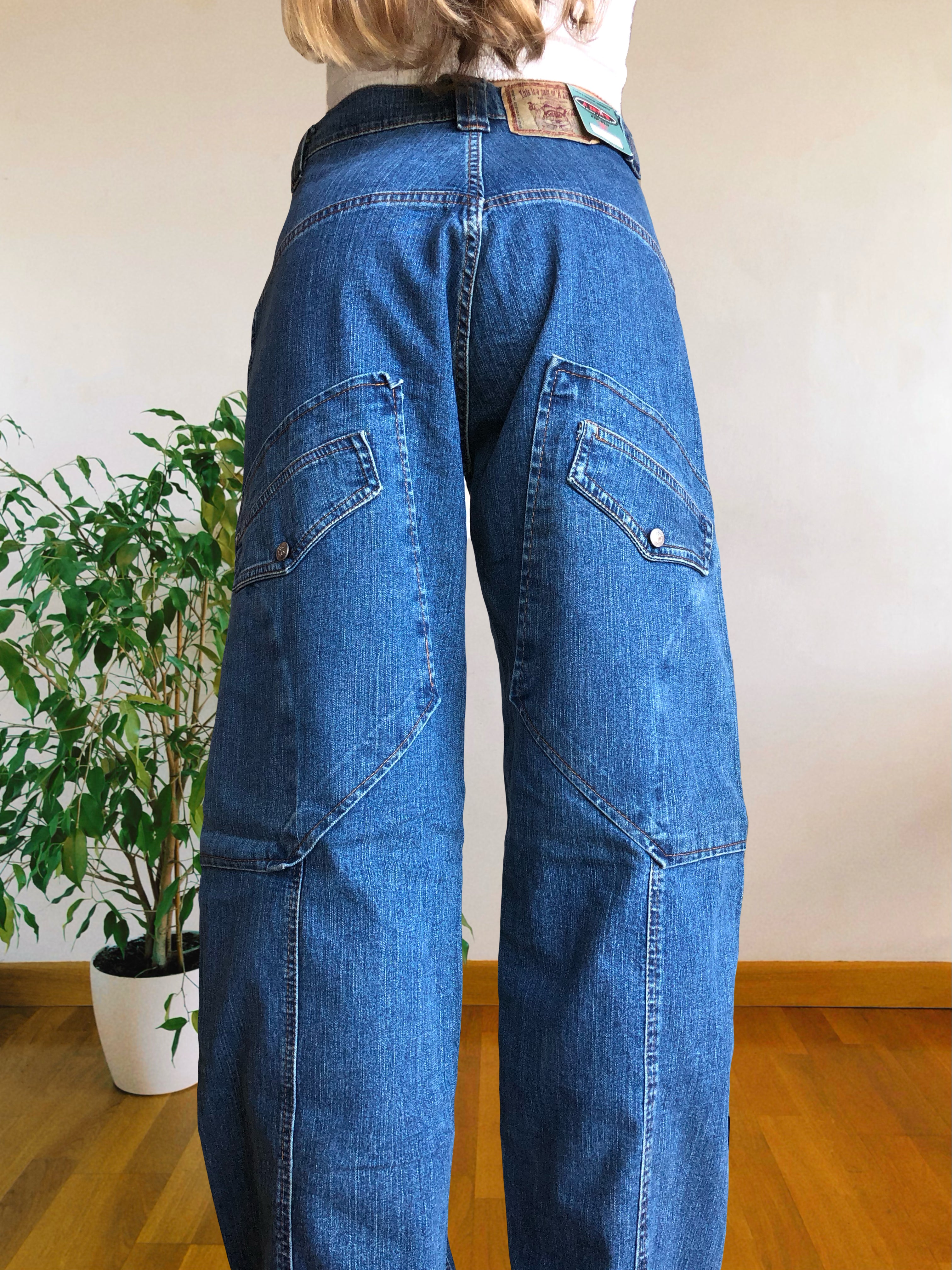 Jeans Cargo Vintage anni 90 con tasche grandi. Gamba ampia