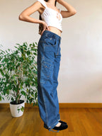 Jeans Cargo Vintage anni 90 con tasche grandi. Gamba ampia