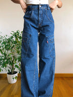 Jeans Cargo Vintage anni 90 con tasche grandi. Gamba ampia