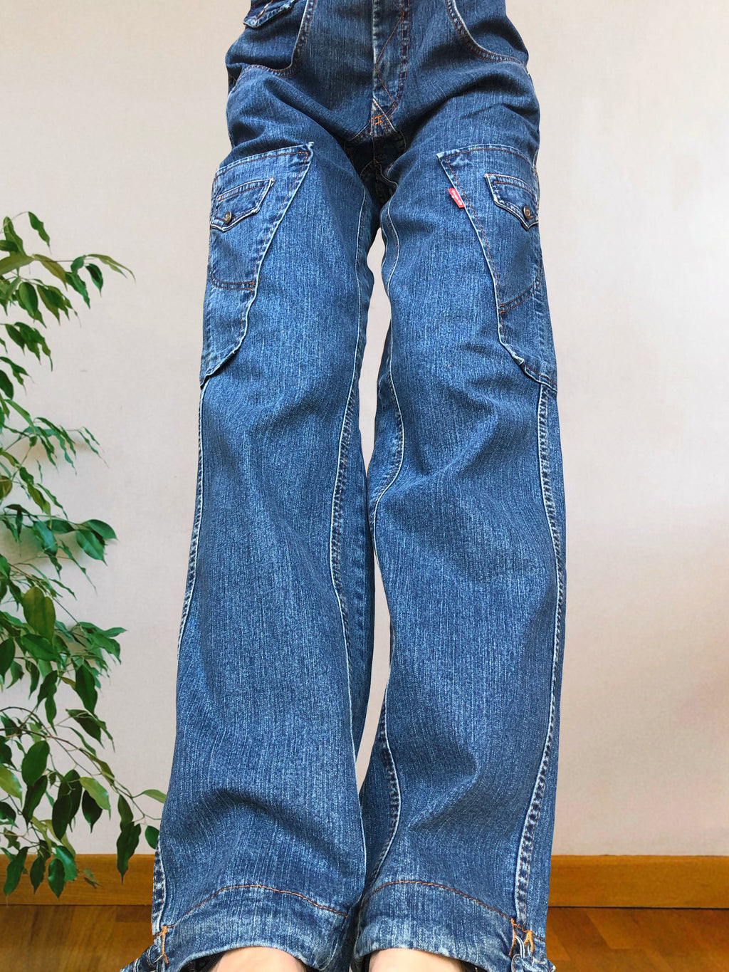 Jeans Cargo Vintage anni 90 con tasche grandi. Gamba ampia